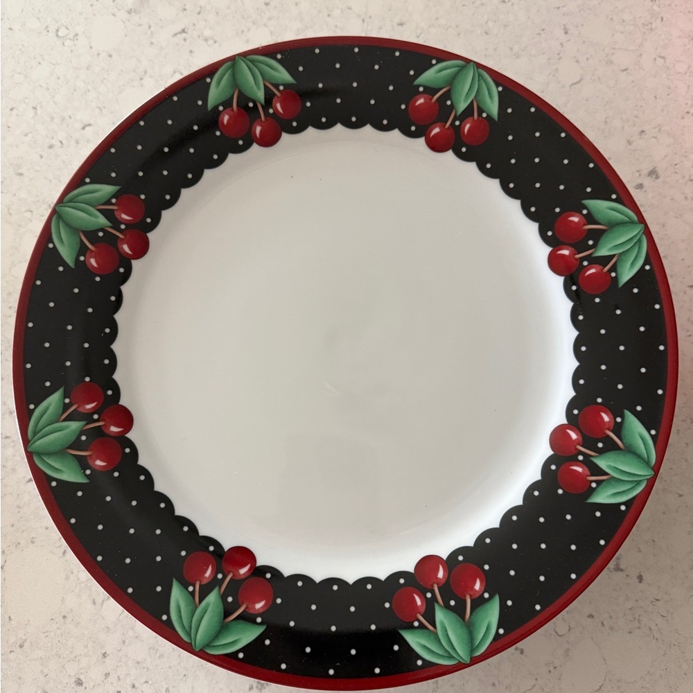 Mary Engelbreit Black and Red Cherry Dinner Plate